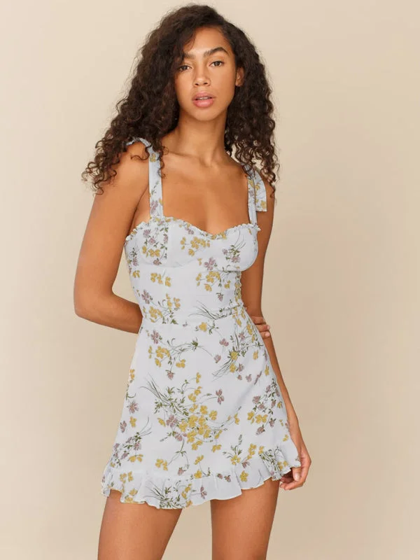 orange mini dressesKayla Fresh Floral print slim-fit Short Tie Dress