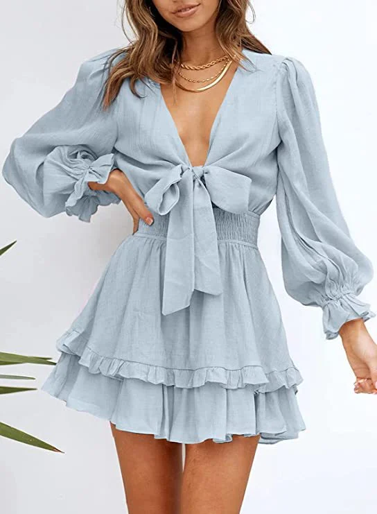 holiday themed mini dressesKrueger Textured Ruffle Dress - Powder Blue