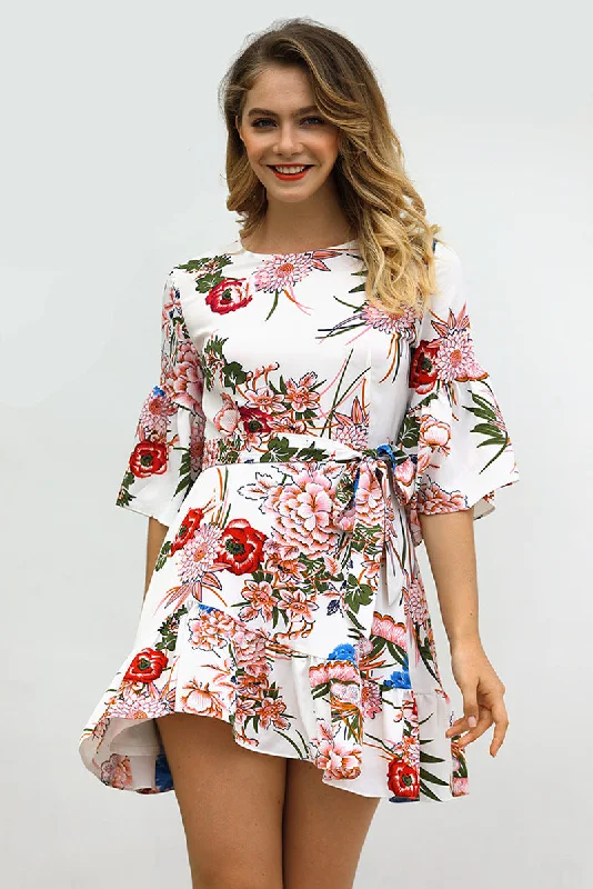 quick dry mini dressesLala Printed Adjustable Balloon Sleeve Dress
