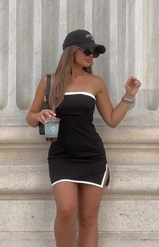 wrinkle resistant mini dressesLauren Black Contrast Strapless Mini Dress