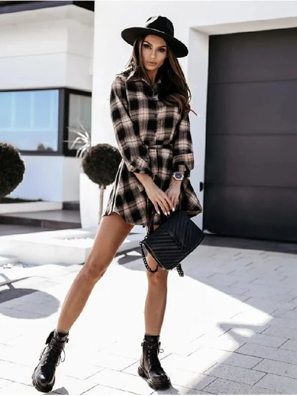 purple mini dressesLeavenworth Cotton Pocketed Plaid Shirt Dress