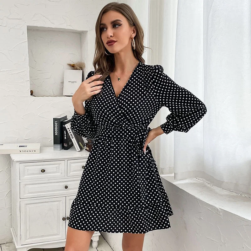 geometric print mini dressesLeyla Polka Dot Shimmer Dress - Black