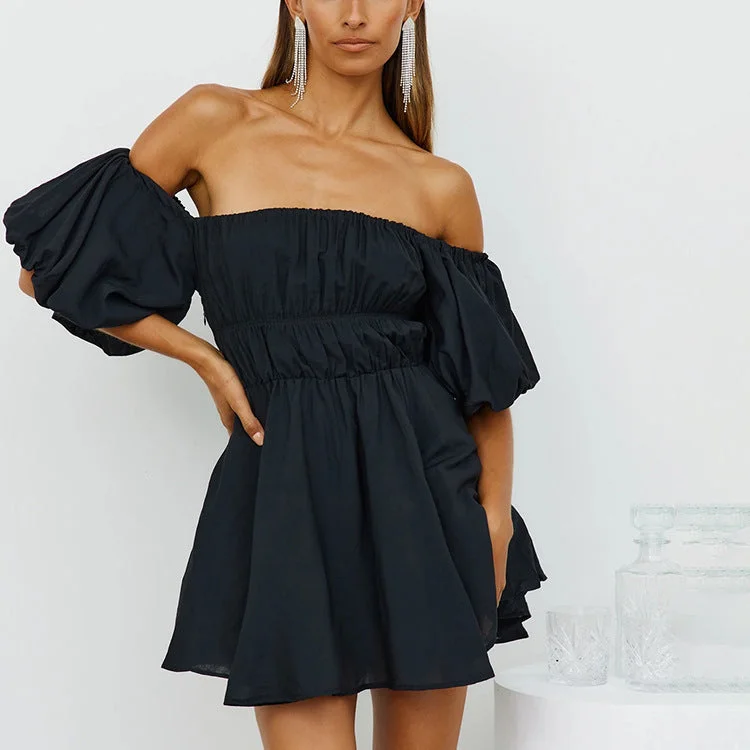 casual cotton mini dressesLiveliest Off The Shoulder Asymmetrical Dress - Black