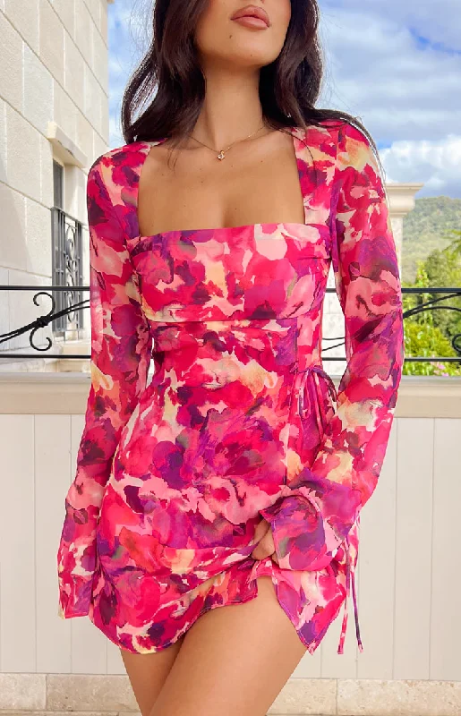 graduation mini dressesLucy Pink Print Long Sleeve Mini Dress