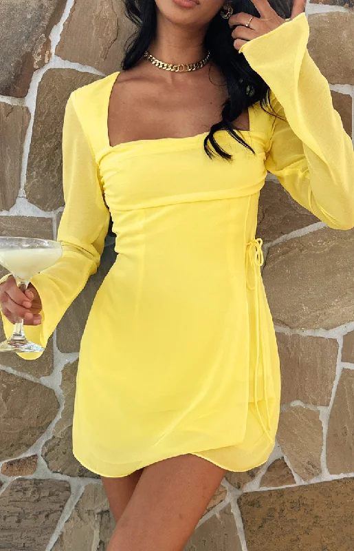 bishop sleeve mini dressesLucy Yellow Long Sleeve Mini Dress