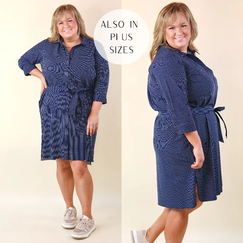 lightweight mini dressesLyssé | Schiffer Pinstripe Button Down Dress Dress in Navy
