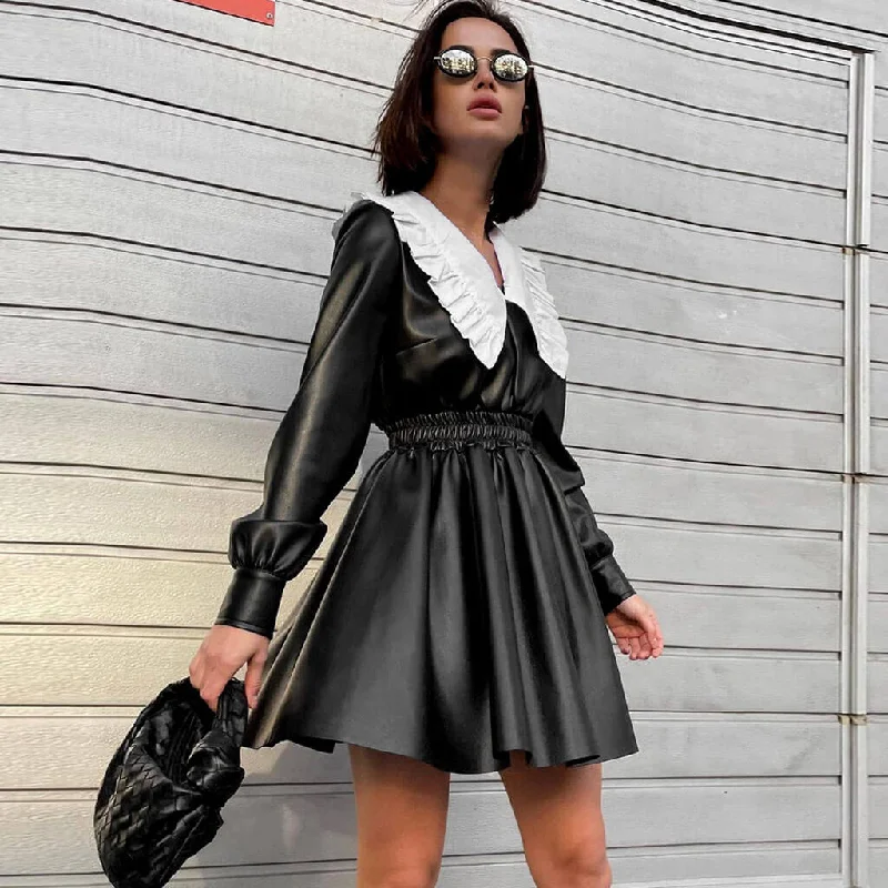 organic fabric mini dressesPeter Pan Long Sleeve Mini Dress - Black