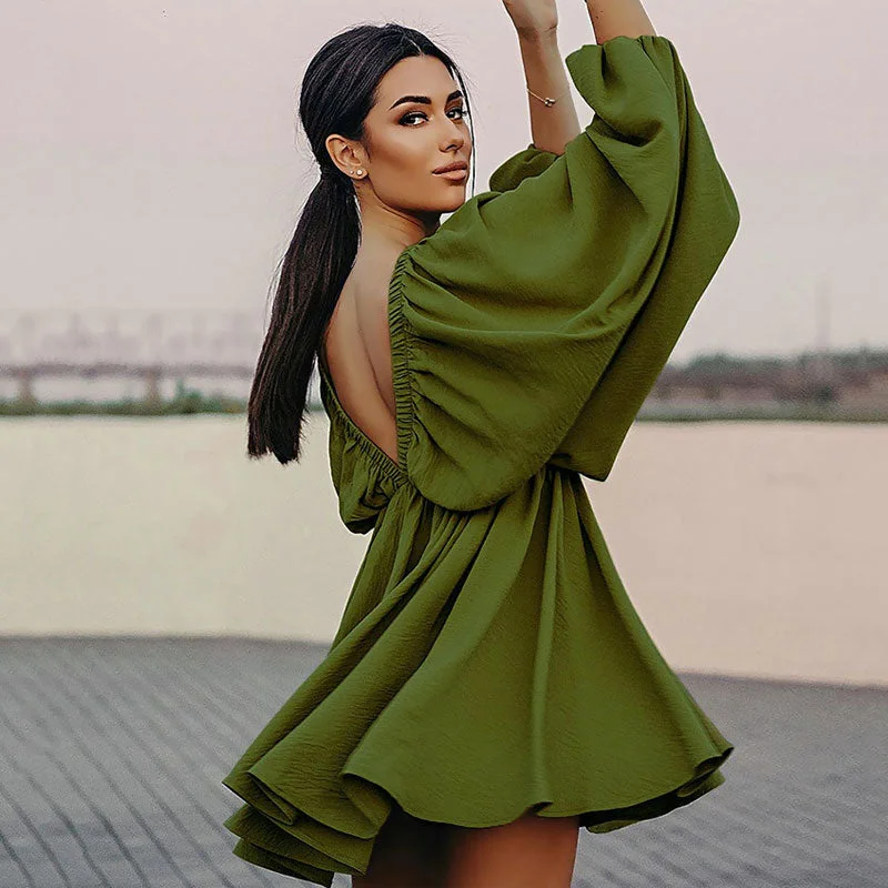 clubbing mini dressesFlowy Textured Ruched Ruffle Deep V Butterfly Sleeve Mini Dress - Green clubbing mini dressesFlowy Textured Ruched Ruffle Deep V Butterfly Sleeve Mini Dress - Green