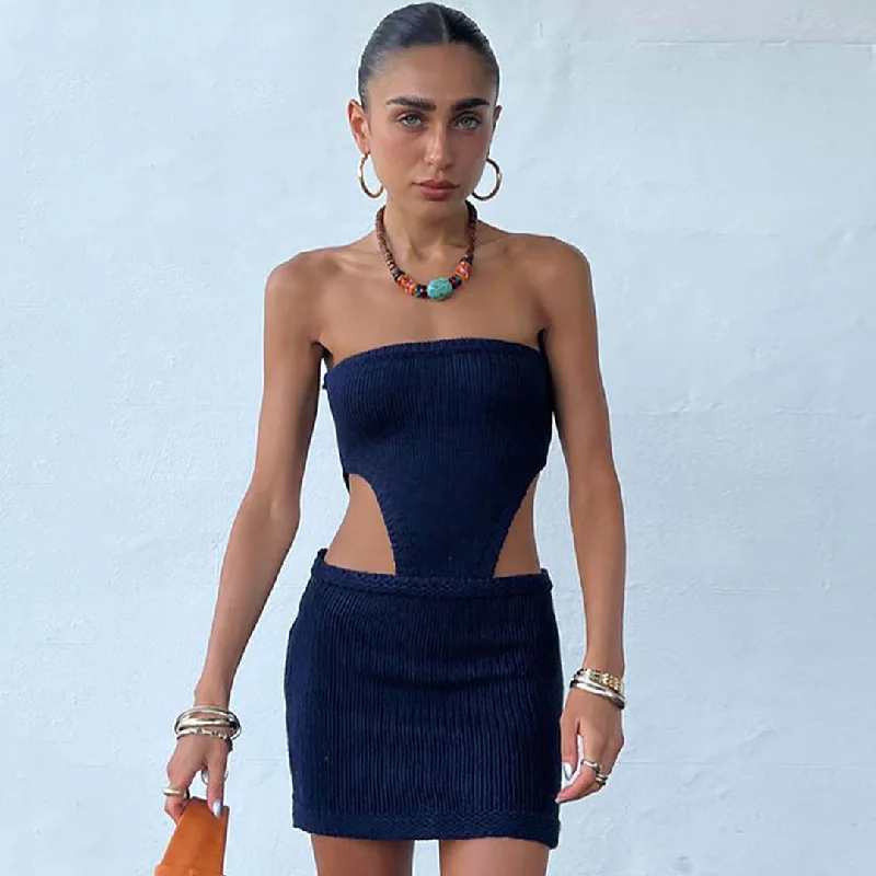 button down mini dressesAlluring Rib Knit Cut Out Bodycon Strapless Mini Dress - Navy Blue button down mini dressesAlluring Rib Knit Cut Out Bodycon Strapless Mini Dress - Navy Blue