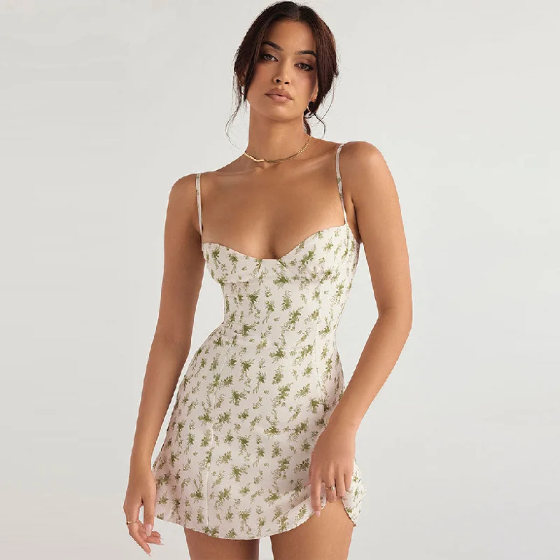 A line mini dressesRefreshing Floral Printed Sweetheart Neck Slip Summer Mini Dress - White A line mini dressesRefreshing Floral Printed Sweetheart Neck Slip Summer Mini Dress - White