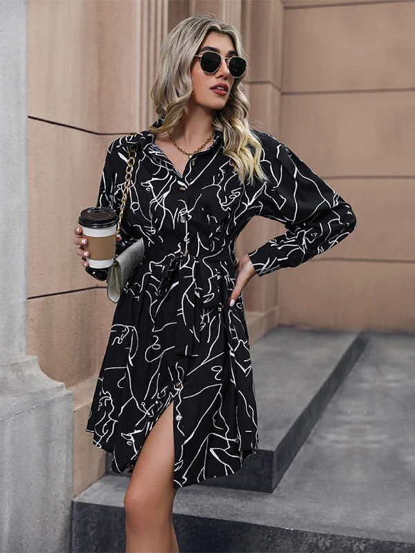 glitter mini dressesNew casual printed shirt long sleeve dress