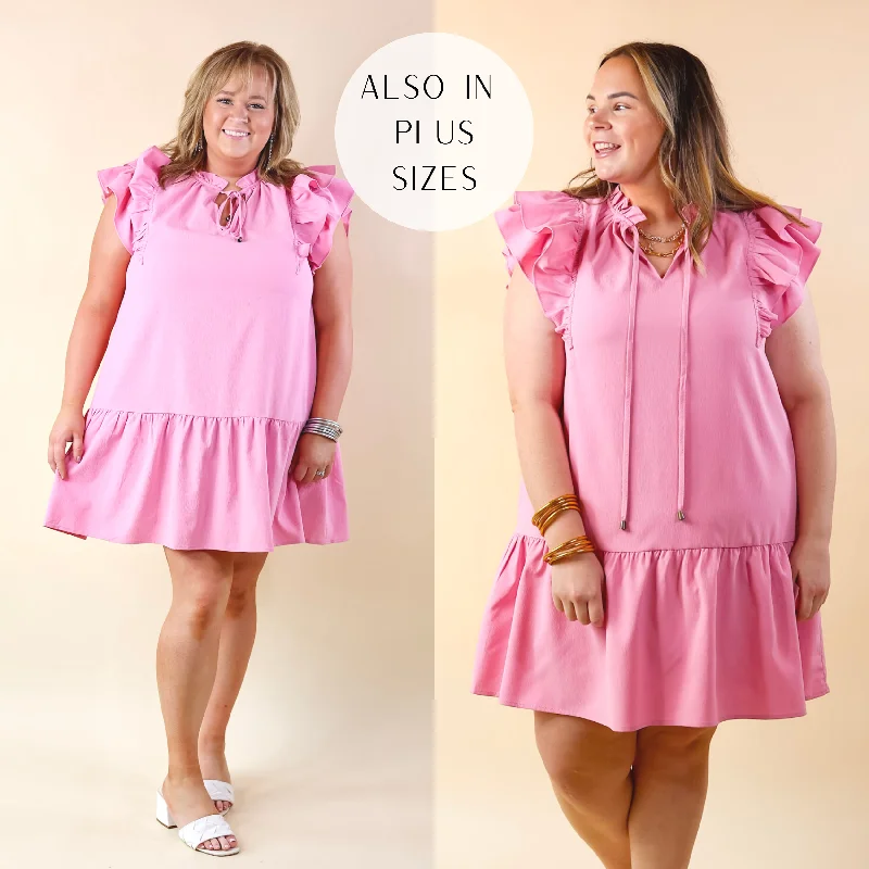 see through mini dressesPowerful Love Ruffle Cap Sleeve Dress with Keyhole and Tie Neckline in Light Pink