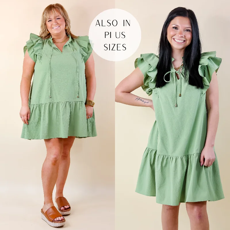 clubbing mini dressesPowerful Love Ruffle Cap Sleeve Dress with Keyhole and Tie Neckline in Sage Green clubbing mini dressesPowerful Love Ruffle Cap Sleeve Dress with Keyhole and Tie Neckline in Sage Green