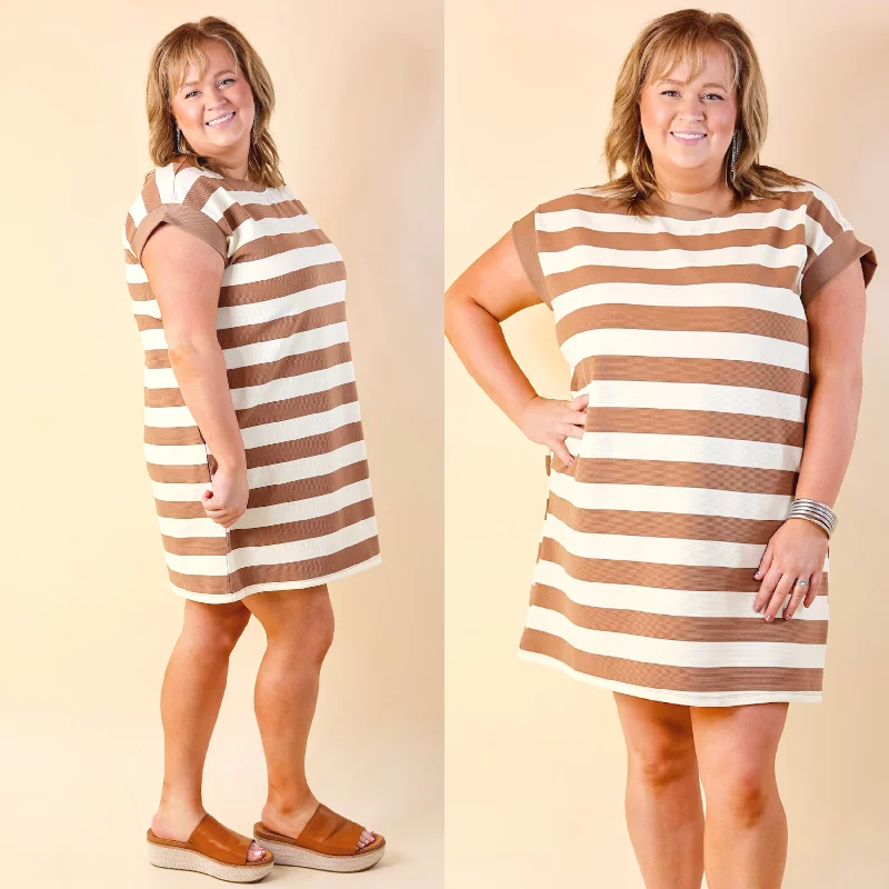Halloween mini dressesStripe it Simple Striped Dress with Cap Sleeves in Taupe and Cream Halloween mini dressesStripe it Simple Striped Dress with Cap Sleeves in Taupe and Cream