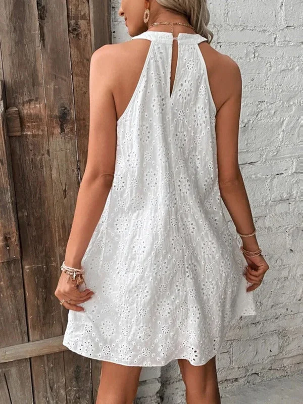 holiday themed mini dressesWomen's Solid Color Cotton Embroidered Fabric Sleeveless Dress holiday themed mini dressesWomen's Solid Color Cotton Embroidered Fabric Sleeveless Dress