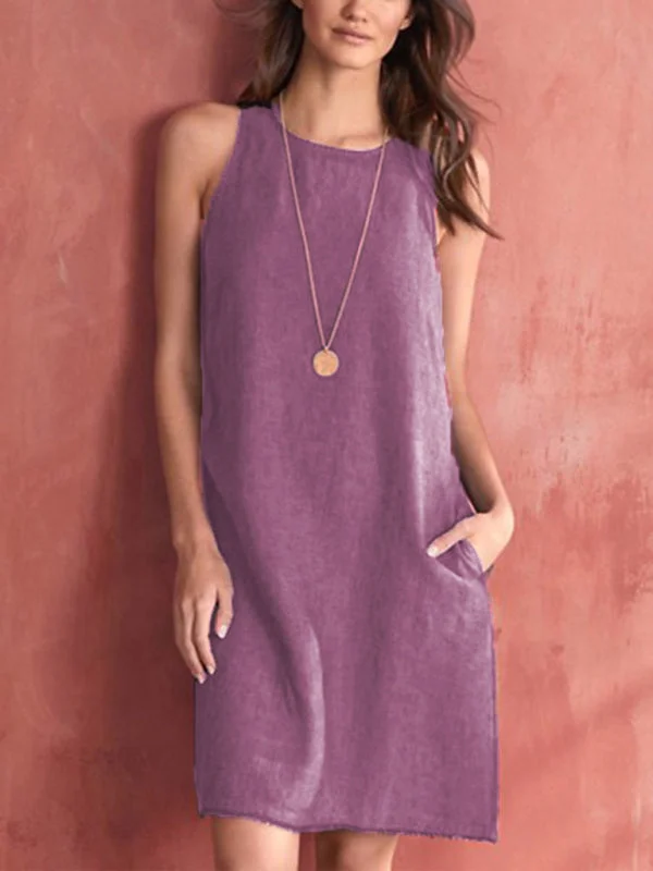 metallic mini dressesWomen's Woven Casual Cotton Linen Comfortable Round Neck Sleeveless Dress metallic mini dressesWomen's Woven Casual Cotton Linen Comfortable Round Neck Sleeveless Dress